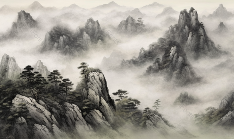 云雾水墨山水画万里长城国画中国风,插画/手绘图,插画/手绘图库,插画/手绘图下载,插画/手绘